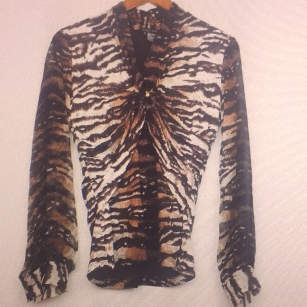 Etcetera V-Neck Long Sleeve Animal Print Blouse